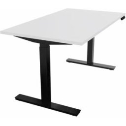 Mateol Bureau droit individuel assis-debout électrique Fusion Blanc neige, noir velours, érable blanc, chêne clair et chêne brunswick