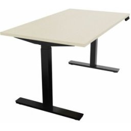 Mateol Bureau droit individuel assis-debout électrique Fusion Blanc neige, noir velours, érable blanc, chêne clair et chêne brunswick