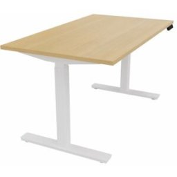 Mateol Bureau droit individuel assis-debout électrique Fusion Blanc neige, noir velours, érable blanc, chêne clair et chêne brunswick