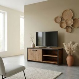 Deladeco Meuble TV style industriel 126 cm chêne/noir Esterelle Chêne/noir