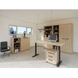 Deladeco Ensemble de bureau complet contemporain chêne sable Lexos Chêne sable Bureau 150 cm