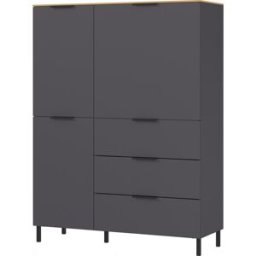 Vivabita Buffet haut moderne 3 portes/3 tiroirs Arizona Graphite/chêne