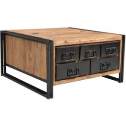 Vivabita Table basse industriel carrée 90 cm en acacia massif Pamela Naturel