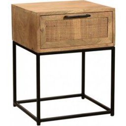 Vivabita Table d'appoint vintage en bois de manguier massif et rotin Candice Naturel