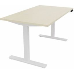 Mateol Bureau droit individuel assis-debout électrique Fusion Blanc neige, noir velours, érable blanc, chêne clair et chêne brunswick