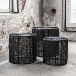 Vivabita Ensemble de tables basses industrielles en acier noir avec plateau rond Matthis Noir
