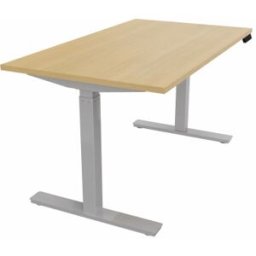 Mateol Bureau droit individuel assis-debout électrique Fusion Blanc neige, noir velours, érable blanc, chêne clair et chêne brunswick