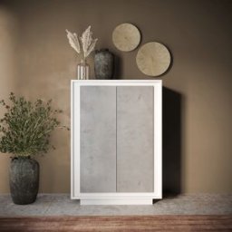 Balias Home Buffet haut moderne blanc laqué mat/ciment Rosine Blanc laqué mat/ciment