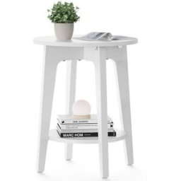 VASAGLE Table d'appoint ronde avec étagère pour petits espaces, Blanc