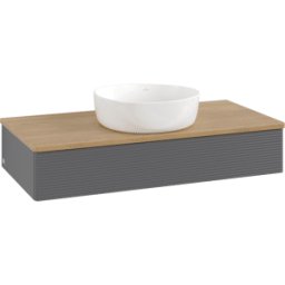 Villeroy und Boch Meuble vasque Villeroy & Boch Antao L09111GK avec éclairage et finition texturée, 100 x 19 x 50 cm, plan vasque en chêne miel, laque anthracite mate
