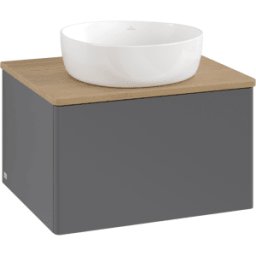 Villeroy und Boch Meuble vasque Villeroy & Boch Antao L29011GK avec éclairage, 60 x 36 x 50 cm, plan vasque couleur chêne miel, laque anthracite mate