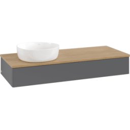 Villeroy und Boch Meuble vasque Villeroy & Boch Antao L11011GK avec éclairage, 120 x 19 x 50 cm, plan vasque couleur chêne miel, laque anthracite mate
