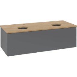 Villeroy und Boch Meuble vasque Villeroy & Boch Antao L35051GK avec éclairage, 120 x 36 x 50 cm, percé pour robinetterie, plan vasque couleur chêne miel, laque anthracite mate