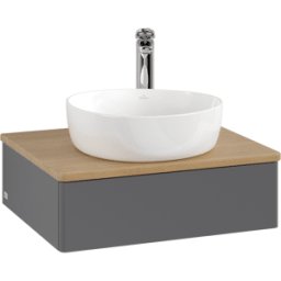 Villeroy und Boch Meuble vasque Villeroy & Boch Antao L07051GK avec éclairage, 60 x 19 x 50 cm, percé pour robinetterie, plan vasque couleur chêne miel, laque anthracite mate