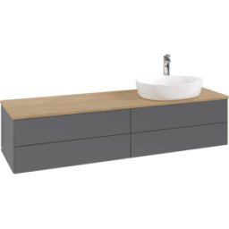 Villeroy und Boch Meuble vasque Villeroy & Boch Antao L27051GK avec éclairage, 160 x 36 x 50 cm, percé pour robinetterie, plan vasque couleur chêne miel, laque anthracite mate