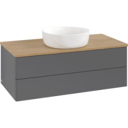 Villeroy und Boch Meuble vasque Villeroy & Boch Antao L20011GK avec éclairage, 2 tiroirs, 1000 x 360 x 500 mm, façade lisse, laque anthracite mate / chêne miel