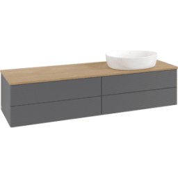 Villeroy und Boch Meuble vasque Villeroy & Boch Antao L27111GK avec éclairage, 4 tiroirs, 1600 x 360 x 500 mm, façade texturée, laque anthracite mate / chêne miel