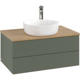 Villeroy und Boch Meuble vasque Villeroy & Boch Antao K19151HL 80 x 36 x 50 cm, percé pour robinetterie, plan vasque couleur chêne miel, laque mate vert feuille