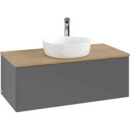 Villeroy und Boch Meuble vasque Villeroy & Boch Antao L31051GK avec éclairage, 100 x 36 x 50 cm, percé pour robinetterie, plan vasque couleur chêne miel, laque anthracite mate