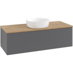 Villeroy und Boch Meuble vasque Villeroy & Boch Antao L32111GK avec éclairage, 1 tiroir, 1200 x 360 x 500 mm, façade texturée, laque anthracite mate / chêne miel