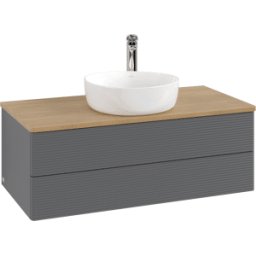 Villeroy und Boch Meuble vasque Villeroy & Boch Antao L20151GK avec éclairage et finition texturée, 100 x 36 x 50 cm, percé pour robinetterie, plan vasque en chêne miel, laque anthracite mate