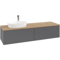 Villeroy und Boch Meuble vasque Villeroy & Boch Antao L37051GK avec éclairage, 160 x 36 x 50 cm, percé pour robinetterie, plan vasque couleur chêne miel, laque anthracite mate