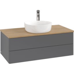 Villeroy und Boch Meuble vasque Villeroy & Boch Antao L20051GK avec éclairage, 100 x 36 x 50 cm, percé pour robinetterie, plan vasque couleur chêne miel, laque anthracite mate