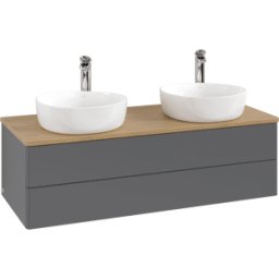 Villeroy und Boch Meuble vasque Villeroy & Boch Antao L24051GK avec éclairage, 120 x 36 x 50 cm, percé pour robinetterie, plan vasque couleur chêne miel, laque anthracite mate