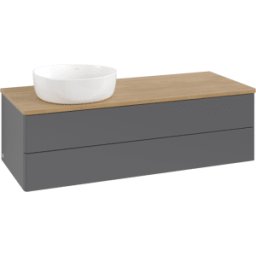 Villeroy und Boch Meuble vasque Villeroy & Boch Antao L22011GK avec éclairage, 120 x 36 x 50 cm, plan vasque couleur chêne miel, laque anthracite mate