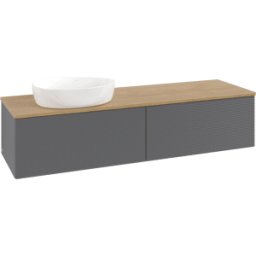 Villeroy und Boch Meuble vasque Villeroy & Boch Antao L37111GK avec éclairage intégré et finition texturée, 160 x 36 x 50 cm, plan vasque en chêne miel, laque anthracite mate