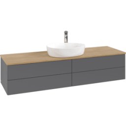 Villeroy und Boch Meuble vasque Villeroy & Boch Antao L25051GK 160 x 36 x 50 cm, percé pour robinetterie, plan vasque couleur chêne miel, laque anthracite mate