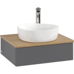 Villeroy und Boch Meuble vasque Villeroy & Boch Antao L07151GK avec éclairage intégré, finition texturée, 60 x 19 x 50 cm, percé pour robinetterie, plan vasque en chêne miel, laque anthracite mate
