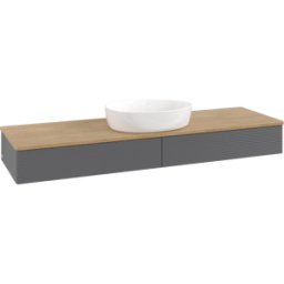 Villeroy und Boch Meuble vasque Villeroy & Boch Antao L14111GK avec éclairage et finition texturée, 160 x 19 x 50 cm, plan vasque en chêne miel, laque anthracite mate