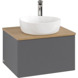 Villeroy und Boch Meuble vasque Villeroy & Boch Antao L29151GK 60 x 36 x 50 cm, percé pour robinetterie, plan vasque couleur chêne miel, laque anthracite mate