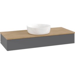 Villeroy und Boch Meuble vasque Villeroy & Boch Antao L10011GK avec éclairage, 1 tiroir, 1200 x 190 x 500 mm, façade lisse, laque anthracite mate / chêne miel