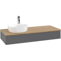 Villeroy und Boch Meuble vasque Villeroy & Boch Antao L11051GK avec éclairage, 1 tiroir, 1200 x 190 x 500 mm, façade lisse, laque anthracite mate / chêne miel