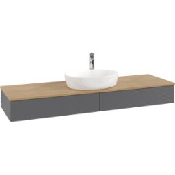 Villeroy und Boch Meuble vasque Villeroy & Boch Antao L14151GK avec éclairage et finition texturée, 160 x 19 x 50 cm, percé pour robinetterie, plan vasque en chêne miel, laque anthracite mate