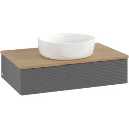 Villeroy und Boch Meuble vasque Villeroy & Boch Antao L08111GK avec éclairage, 1 tiroir, 800 x 190 x 500 mm, façade texturée, laque anthracite mate / chêne miel