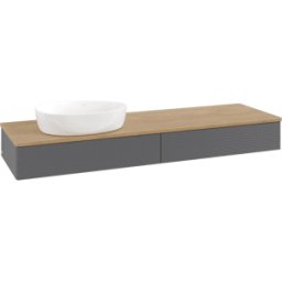 Villeroy und Boch Meuble vasque Villeroy & Boch Antao L15111GK avec éclairage, 160 x 19 x 50 cm, plan vasque couleur chêne miel, laque anthracite mate