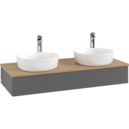 Villeroy und Boch Meuble vasque Villeroy & Boch Antao L13151GK avec éclairage et finition texturée, 120 x 19 x 50 cm, percé pour robinetterie, plan vasque en chêne miel, laque anthracite mate