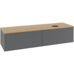 Villeroy und Boch Meuble vasque Villeroy & Boch Antao L38111GK avec éclairage, 2 tiroirs, 1600 x 360 x 500 mm, façade texturée, laque anthracite mate / chêne miel