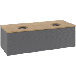 Villeroy und Boch Meuble vasque Villeroy & Boch Antao L35111GK avec éclairage, 1 tiroir, 1200 x 360 x 500 mm, façade texturée, laque anthracite mate / chêne miel