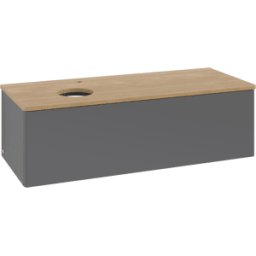 Villeroy und Boch Meuble vasque Villeroy & Boch Antao L33051GK avec éclairage, 1 tiroir, 1200 x 360 x 500 mm, façade lisse, laque anthracite mate / chêne miel