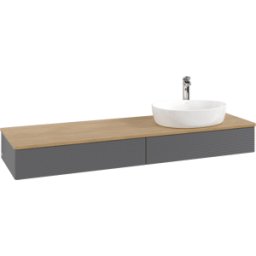 Villeroy und Boch Meuble vasque Villeroy & Boch Antao L16151GK avec éclairage et finition texturée, 160 x 19 x 50 cm, percé pour robinetterie, plan vasque en chêne miel, laque anthracite mate