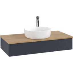 Villeroy und Boch Meuble vasque Villeroy & Boch Antao K09151HG 100 x 19 x 50 cm, percé pour robinetterie, plan vasque couleur chêne miel, laque mate bleu nuit
