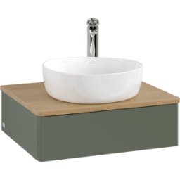 Villeroy und Boch Meuble vasque Villeroy & Boch Antao K07051HL 60 x 19 x 50 cm, percé pour robinetterie, plan vasque couleur chêne miel, laque mate vert feuille