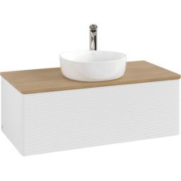 Villeroy und Boch Meuble vasque Villeroy & Boch Antao K31151GF 100 x 36 x 50 cm, percé pour robinetterie, plan vasque couleur chêne miel, laque blanche brillante