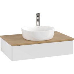 Villeroy und Boch Meuble vasque Villeroy & Boch Antao K08051GF 80 x 19 x 50 cm, percé pour robinetterie, plan vasque couleur chêne miel, laque blanche brillante