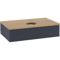 Villeroy und Boch Meuble vasque Villeroy & Boch Antao K08151HG 80 x 19 x 50 cm, percé pour robinetterie, plan vasque couleur chêne miel, laque mate bleu nuit
