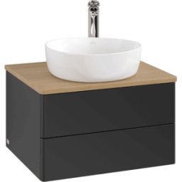 Villeroy und Boch Meuble vasque Villeroy & Boch Antao K18051PD 60 x 36 x 50 cm, percé pour robinetterie, plan vasque couleur chêne miel, laque noire mate